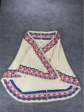 En Creme Knit Shawl Colorful Pattern Wrap, Small - Boho, Poncho, Southwest